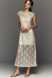 Siempre Sequin Sheer Overlay Midi Dress