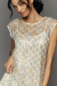 Siempre Sequin Sheer Overlay Midi Dress