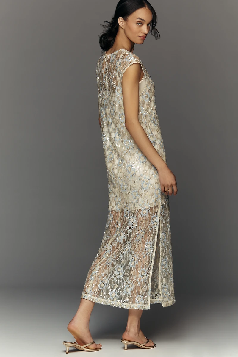 Siempre Sequin Sheer Overlay Midi Dress