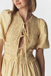 Extro&Vert Sara Puff-Sleeve Tie-Front Dress