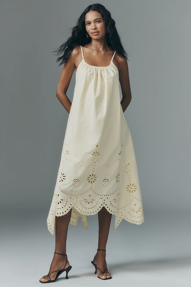 Nordstrom Adelyn Rae Embroidered Eyelet Midi Dress Cream at Nordstrom, |  The Summit