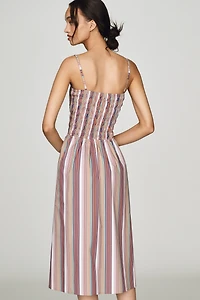 RAISONNEL 100% Cotton Smocked A-Line Midi Dress