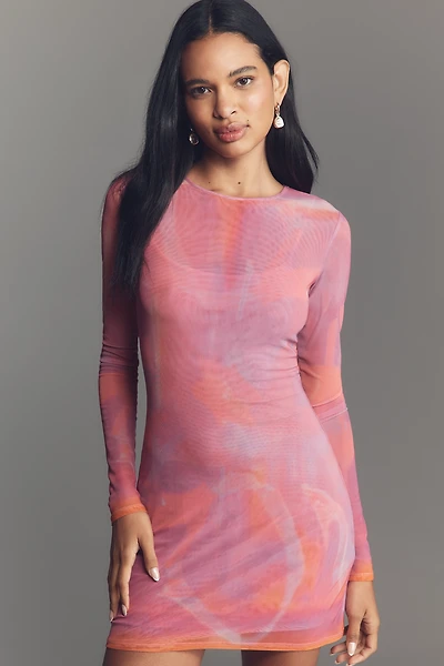 SÆMDI Long-Sleeve Crew-Neck Mesh Mini Dress