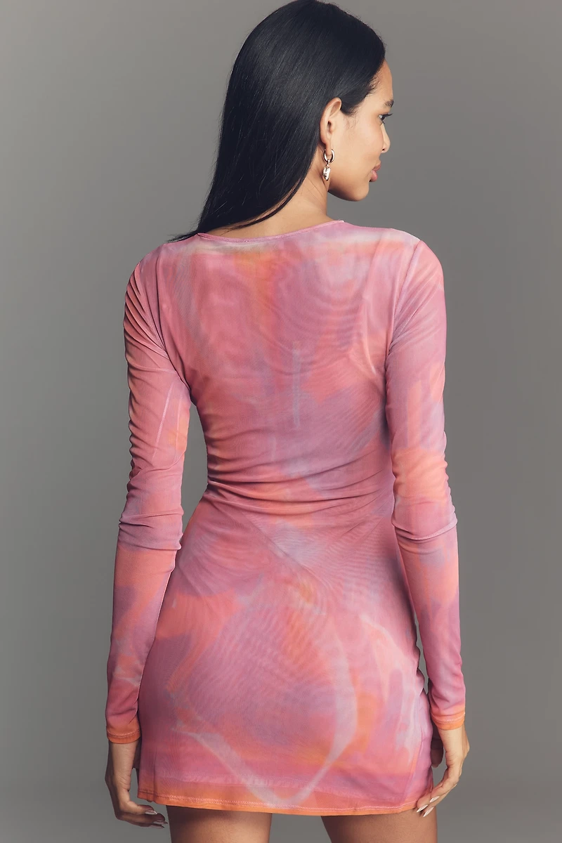 SÆMDI Long-Sleeve Crew-Neck Mesh Mini Dress