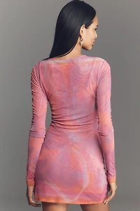 SÆMDI Long-Sleeve Crew-Neck Mesh Mini Dress