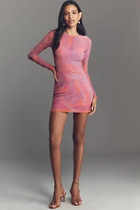 SÆMDI Long-Sleeve Crew-Neck Mesh Mini Dress