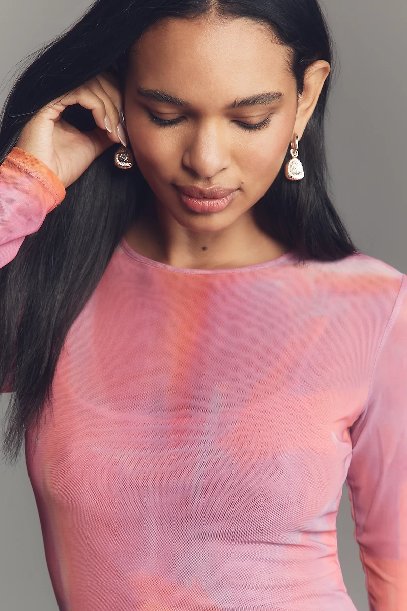 SÆMDI Long-Sleeve Crew-Neck Mesh Mini Dress