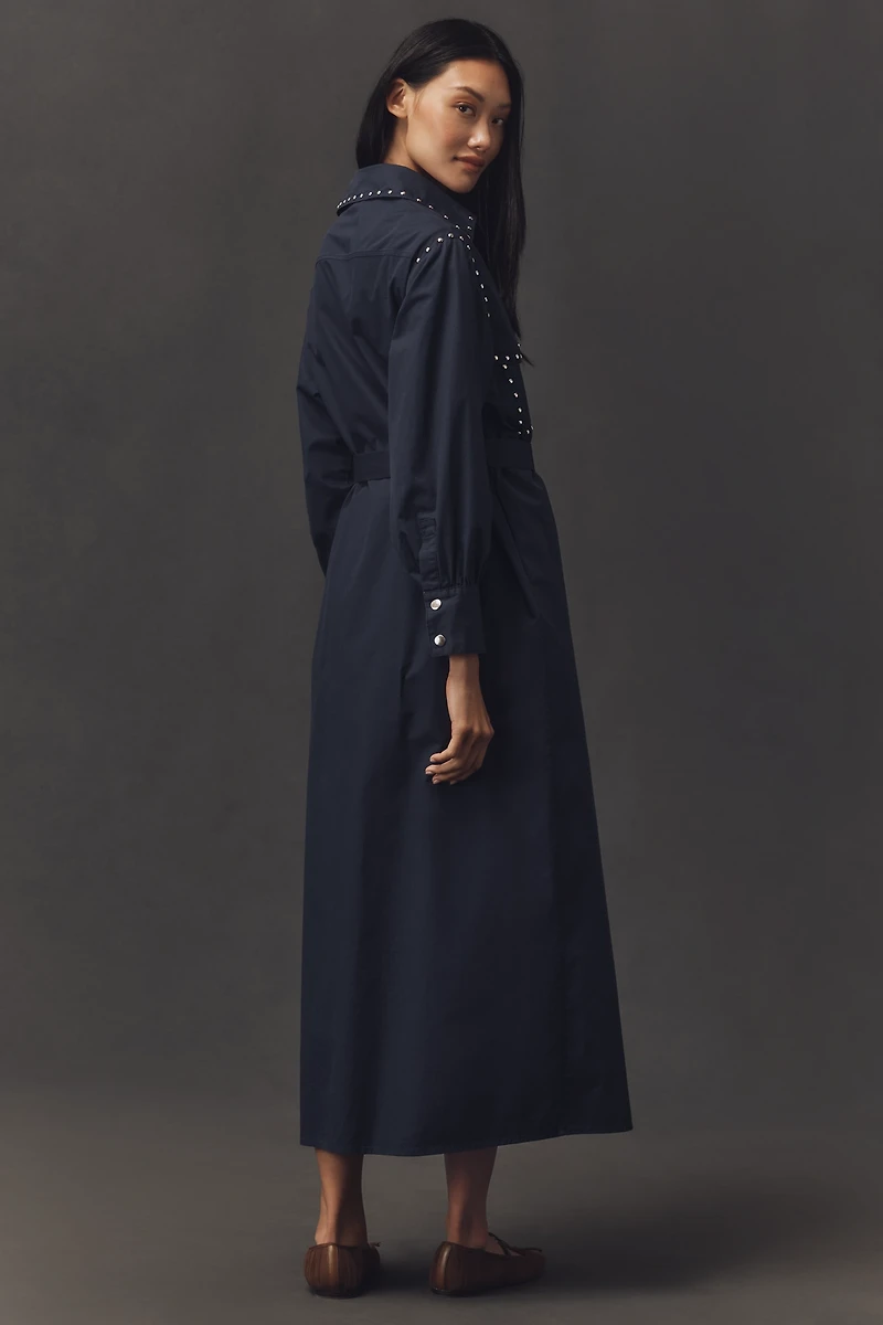Kinney The Label Ashley Studded Denim Maxi Shirt Dress