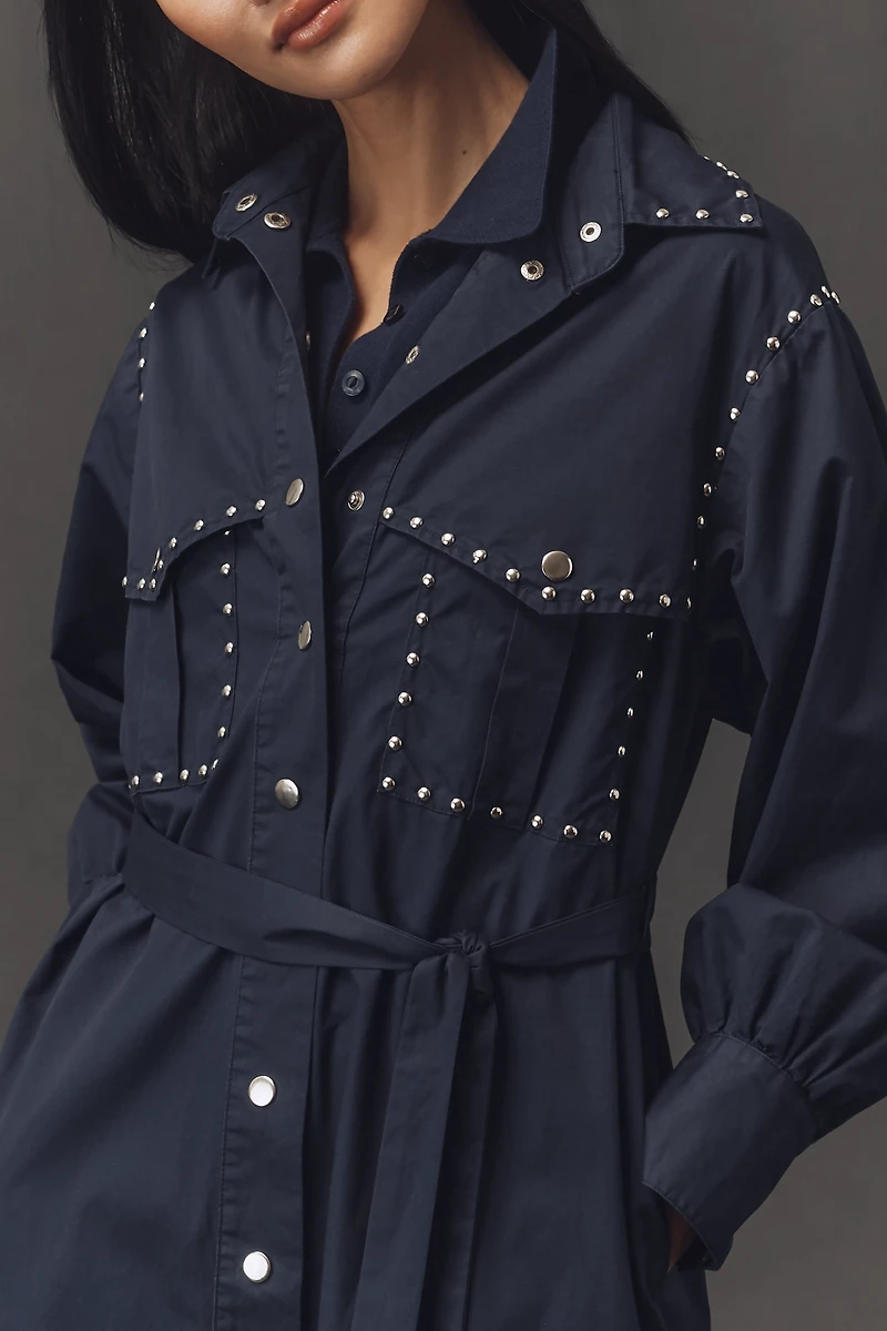 Kinney The Label Ashley Studded Denim Maxi Shirt Dress
