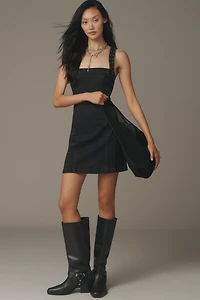 Pilcro Studded Square-Neck Denim Mini Dress
