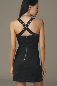 Pilcro Studded Square-Neck Denim Mini Dress