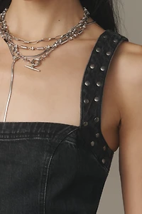 Pilcro Studded Square-Neck Denim Mini Dress