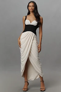 Maeve Ruched Corset Midi Dress