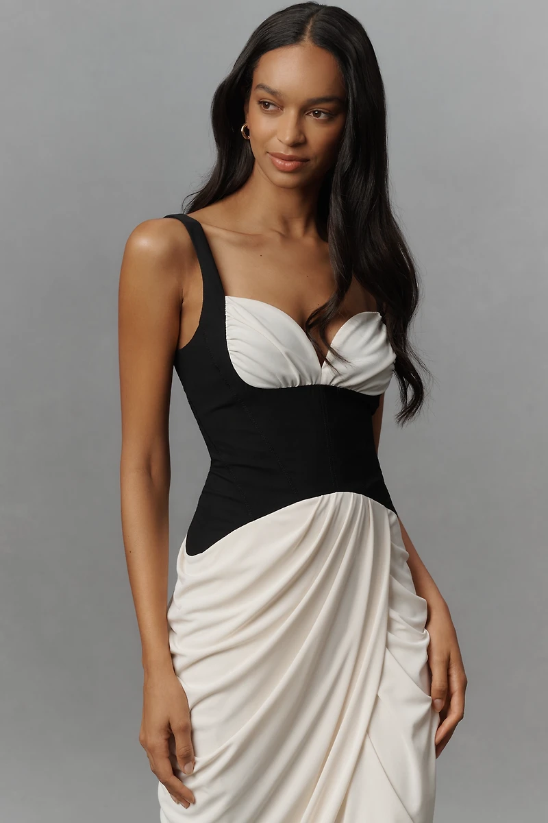 Maeve Ruched Corset Midi Dress