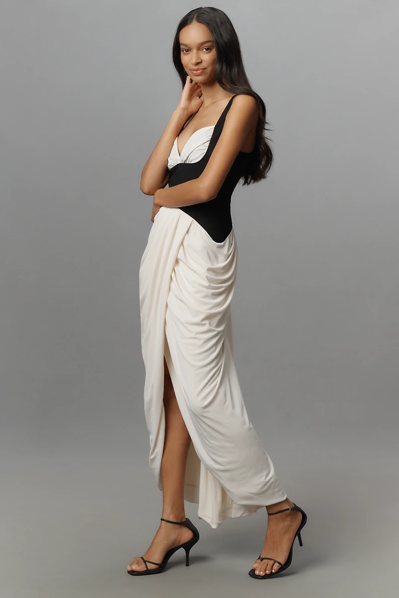 Maeve Ruched Corset Midi Dress