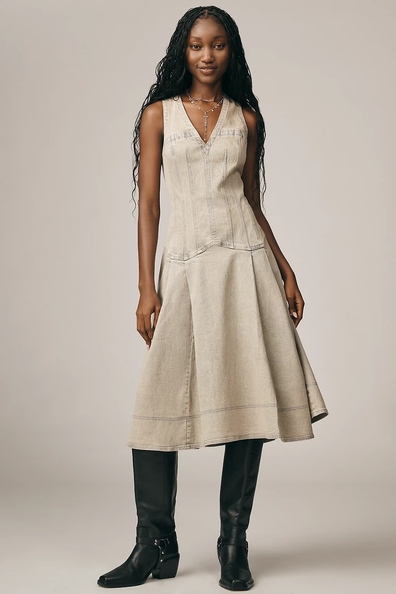 Pilcro Sleeveless V-Neck Corset A-Line Midi Dress