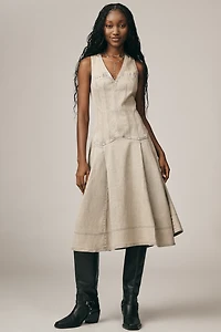 Pilcro Sleeveless V-Neck Corset A-Line Midi Dress
