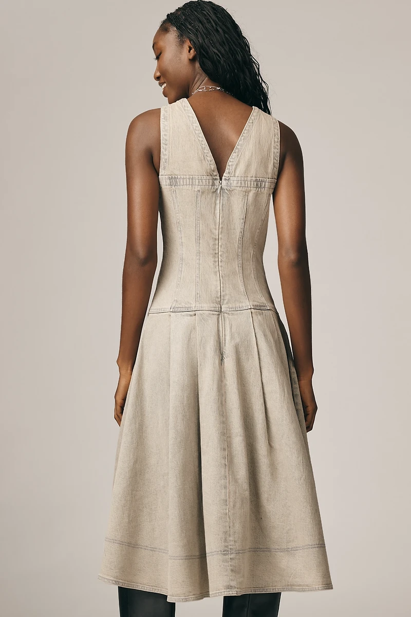 Pilcro Sleeveless V-Neck Corset A-Line Midi Dress