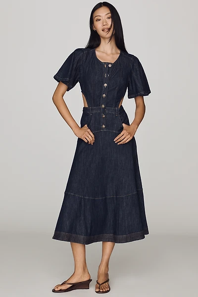 By Anthropologie Cutout Denim Midi Dress