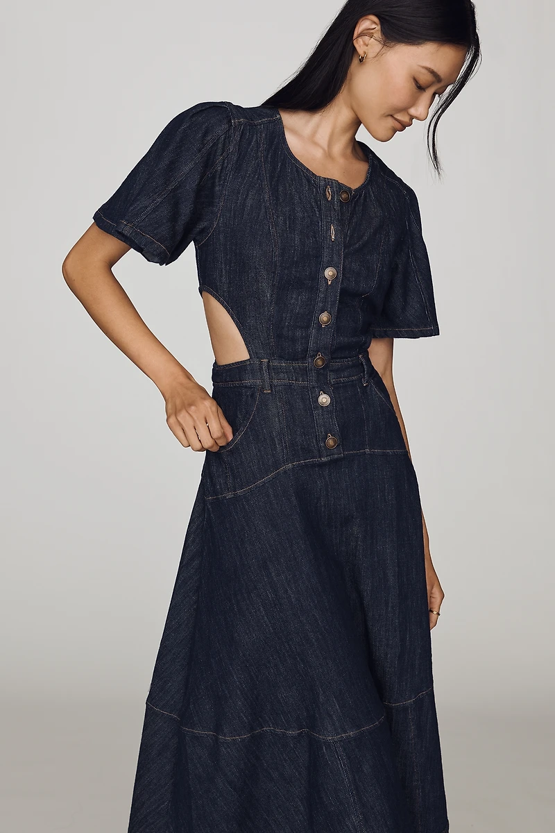 By Anthropologie Cutout Denim Midi Dress