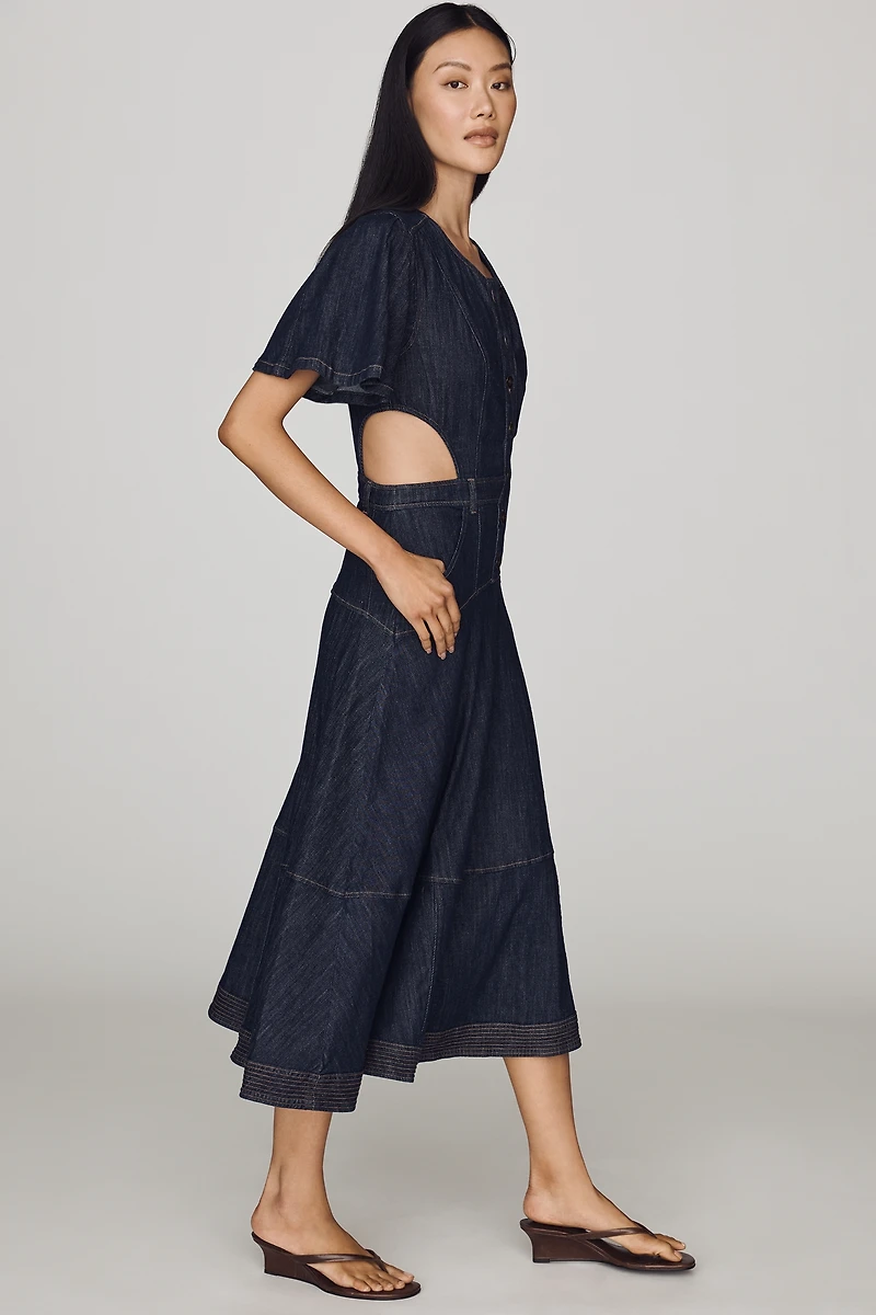 By Anthropologie Cutout Denim Midi Dress