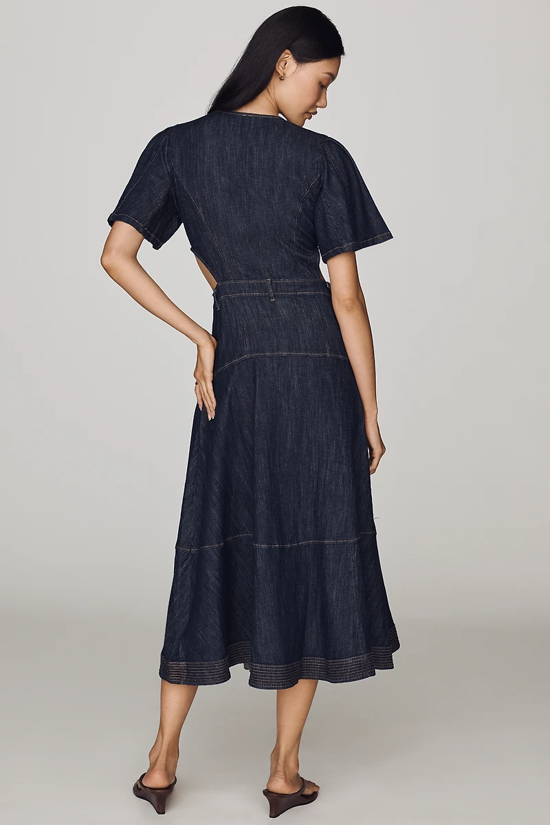 By Anthropologie Cutout Denim Midi Dress