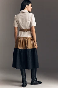 Maude Club Carmen Short-Sleeve Belted Buttondown Midi Dress