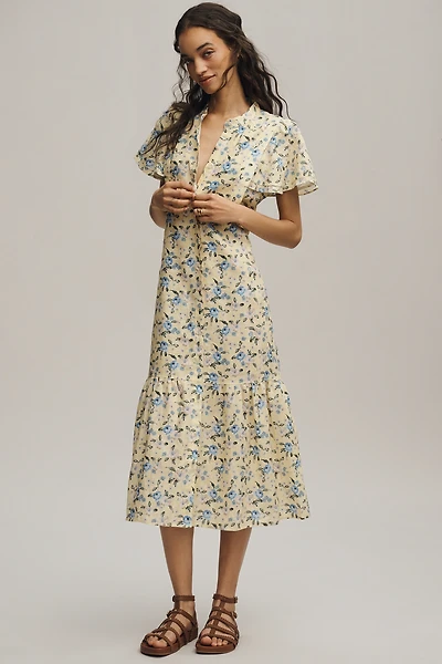 Lanhtropy Willow Linen Short-Sleeve Midi Shirt Dress