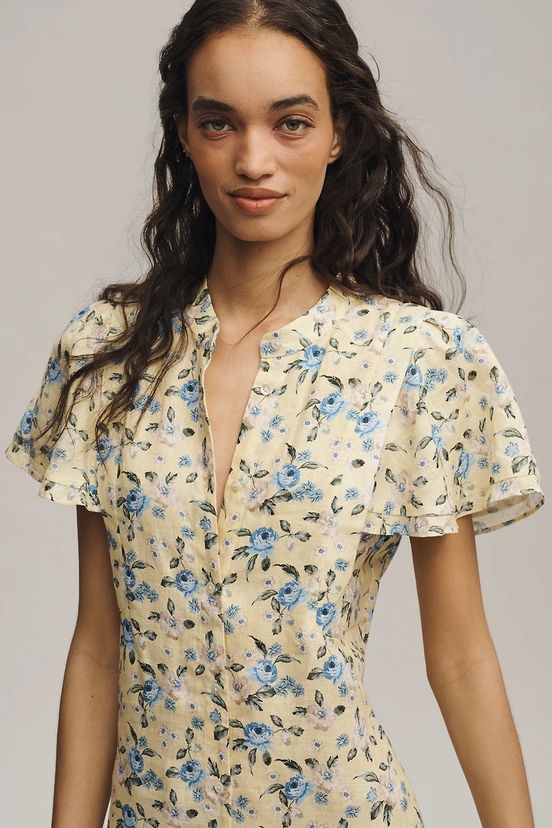 Lanhtropy Willow Linen Short-Sleeve Midi Shirt Dress