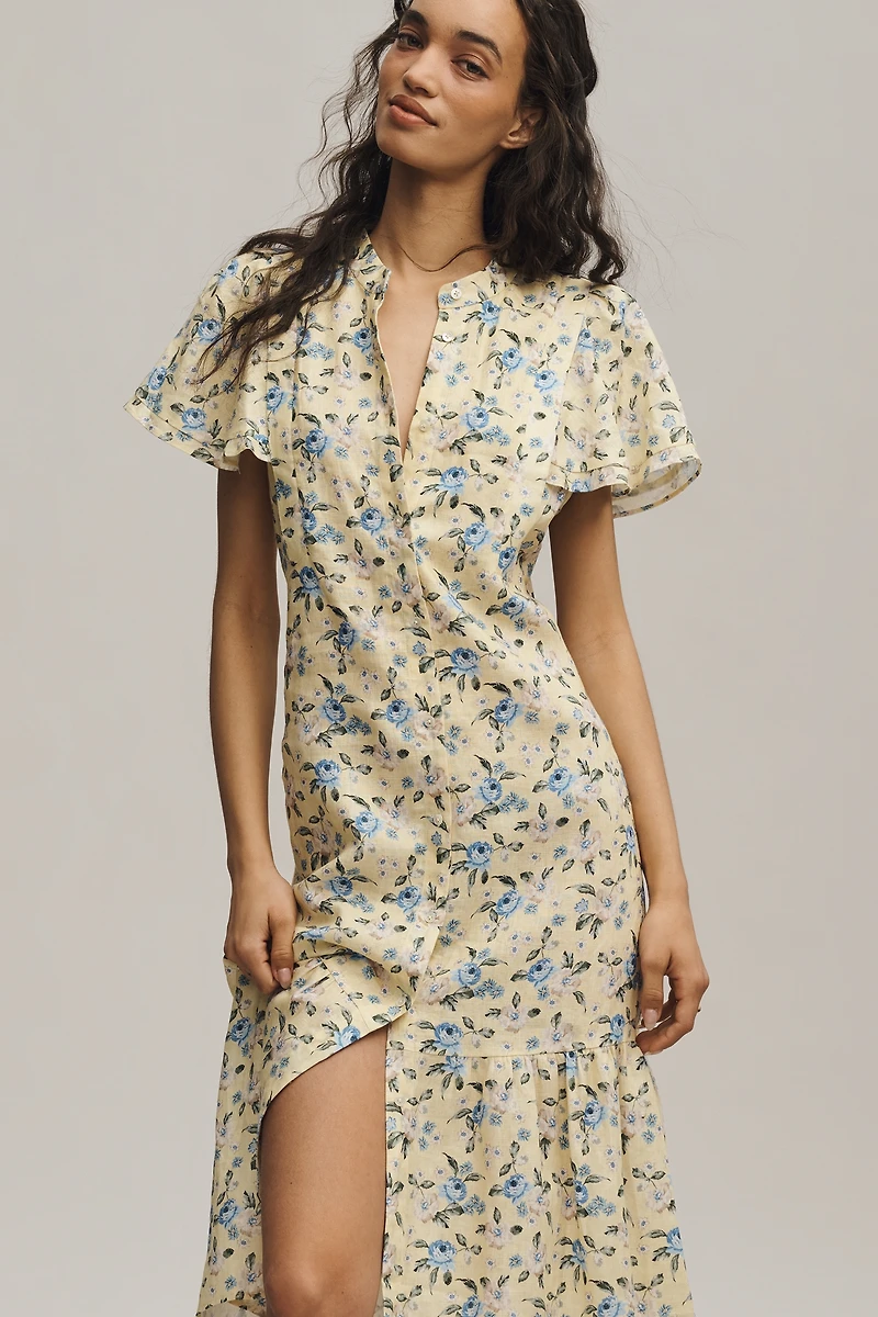 Lanhtropy Willow Linen Short-Sleeve Midi Shirt Dress