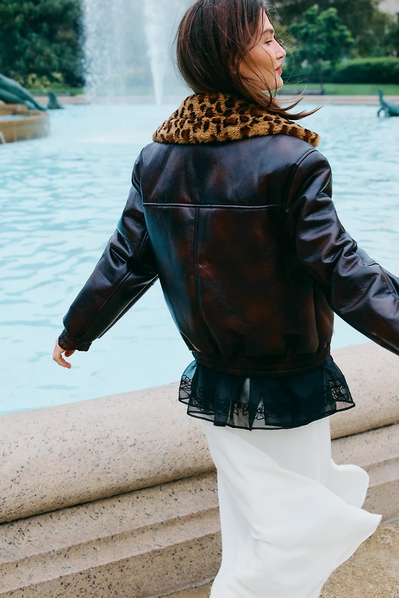 BLANKNYC Faux-Leather Collared Jacket