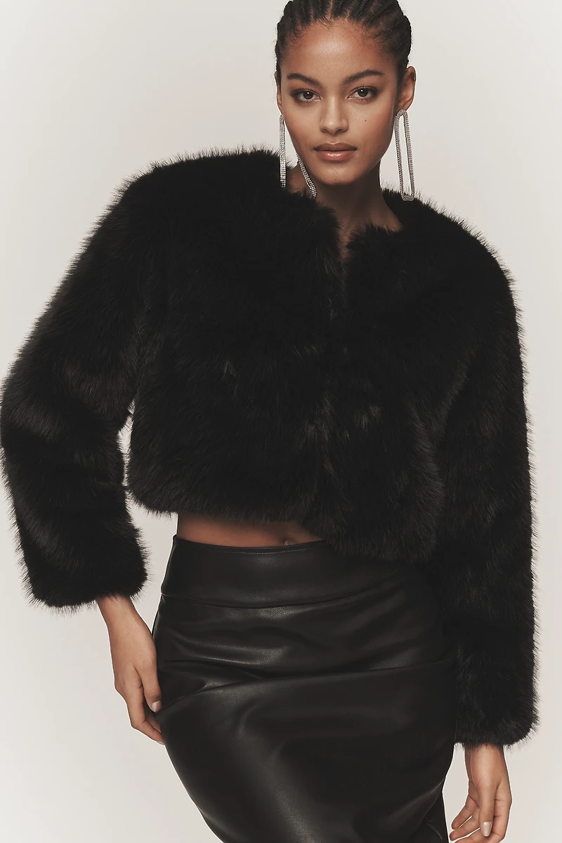 BLANKNYC Gala Affair Faux Fur Crop Jacket