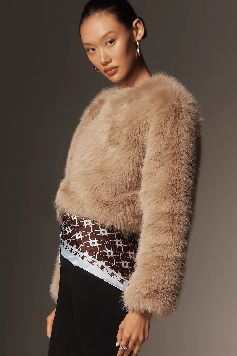 BLANKNYC Gala Affair Faux Fur Crop Jacket