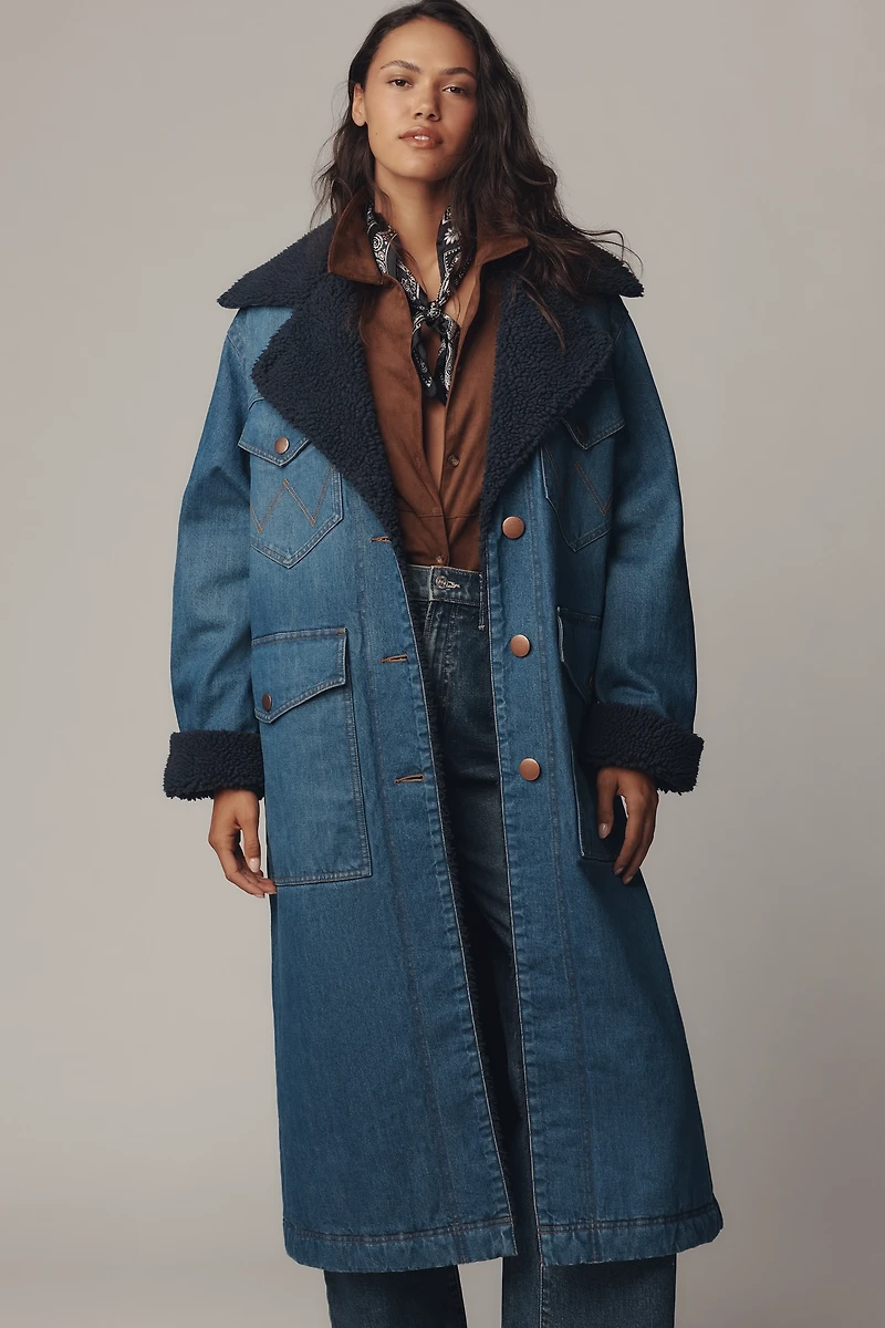 Wrangler Wrange Sherpa-Fleece-Lined Denim Coat