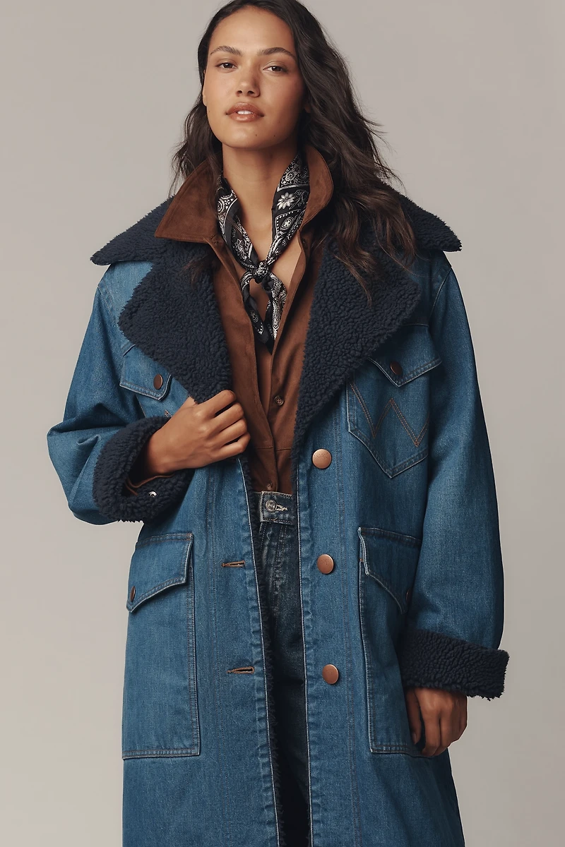 Wrangler Wrange Sherpa-Fleece-Lined Denim Coat