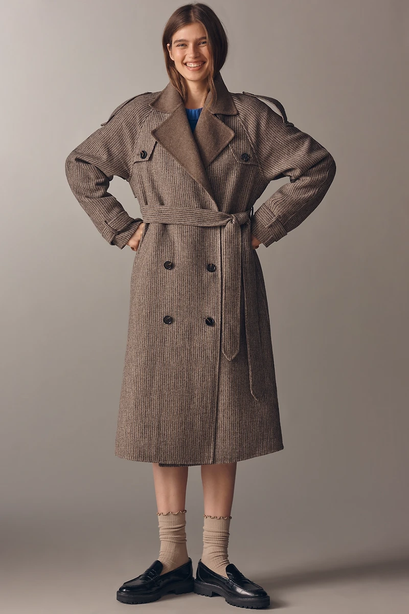 Line & Dot Henry Plaid Wool Blend Trench Coat