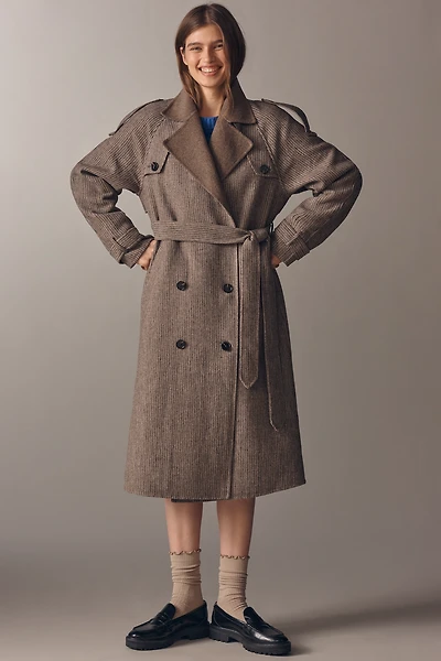 Line & Dot Henry Plaid Wool Blend Trench Coat