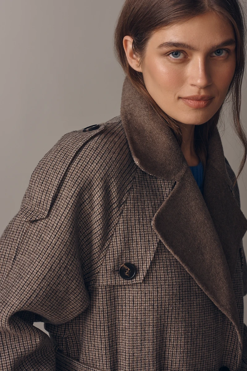 Line & Dot Henry Plaid Wool Blend Trench Coat