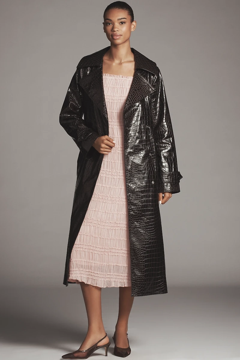 Bernardo Embossed Faux-Croc Trench Coat