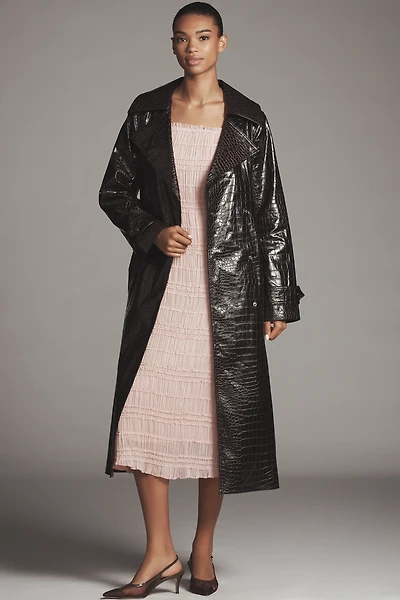 Bernardo Embossed Faux-Croc Trench Coat