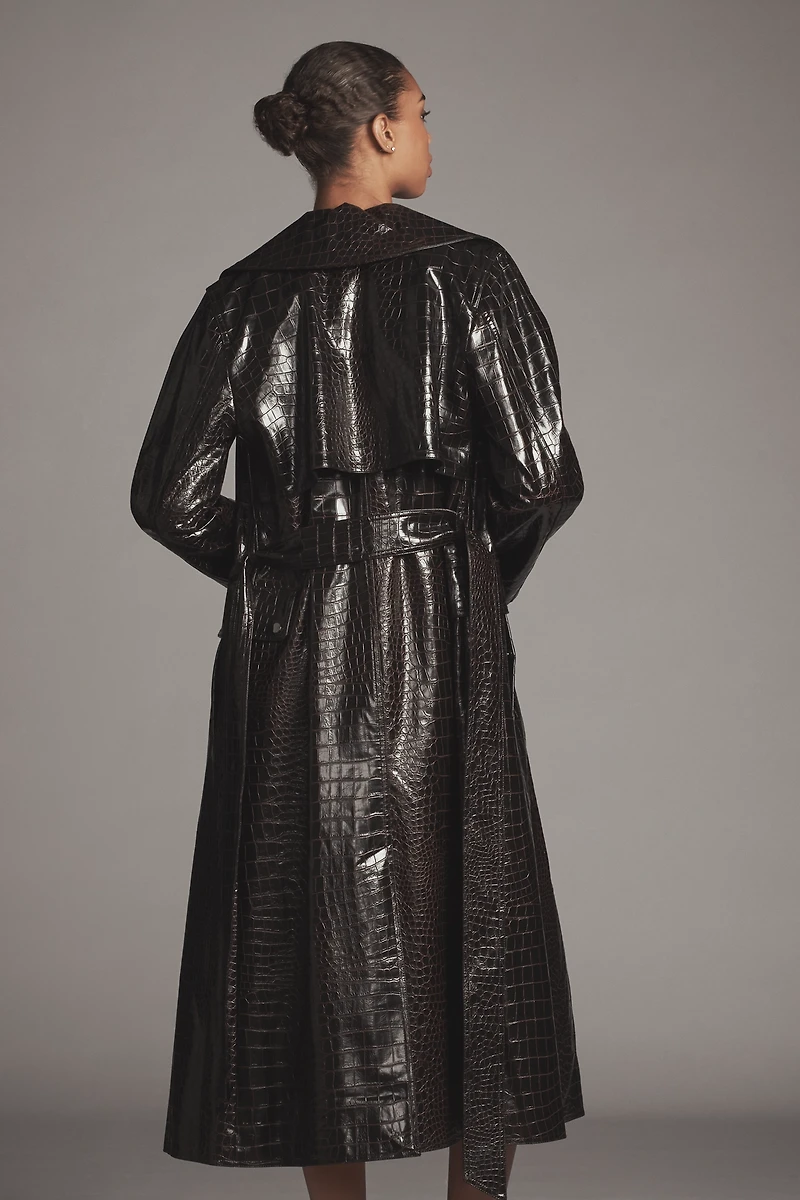 Bernardo Embossed Faux-Croc Trench Coat
