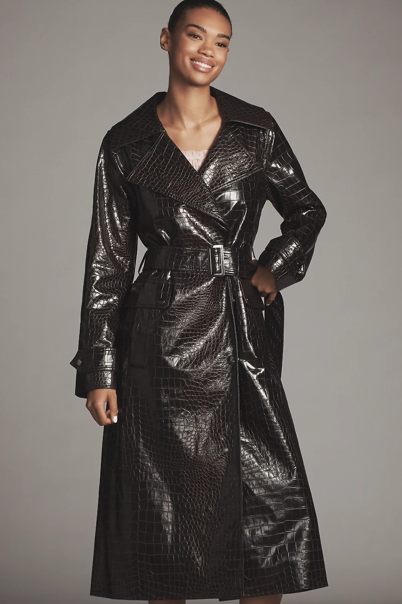 Bernardo Embossed Faux-Croc Trench Coat