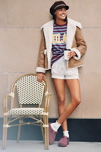 Bernardo Distressed Faux-Suede Sherpa Fleece Jacket