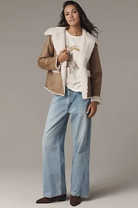 Bernardo Distressed Faux-Suede Sherpa Fleece Jacket