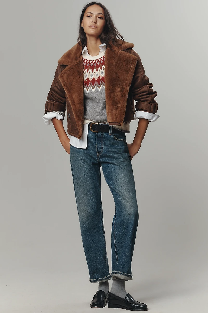 Bernardo Distressed Faux-Shearling Crop Trench Coat
