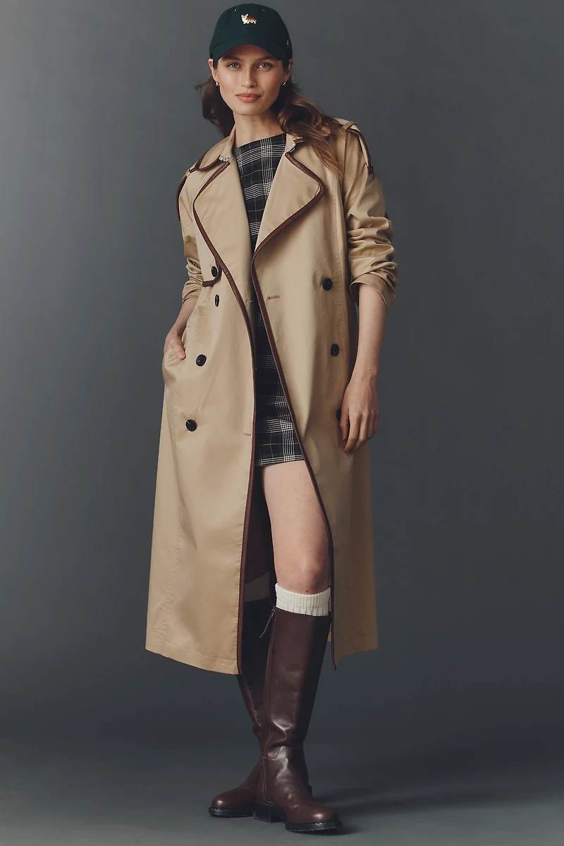 Avec Les Filles Faux-Leather Piped Trench Coat