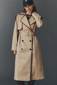 Avec Les Filles Faux-Leather Piped Trench Coat