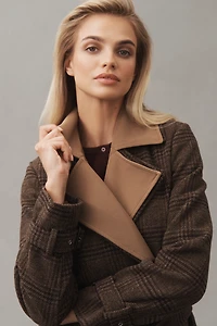 Avec Les Filles Belted Plaid Long Coat