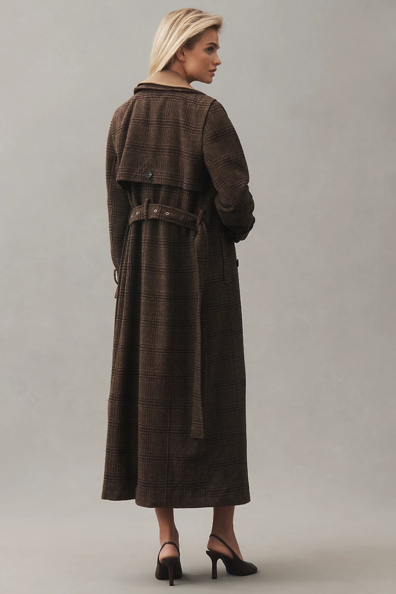 Avec Les Filles Belted Plaid Long Coat