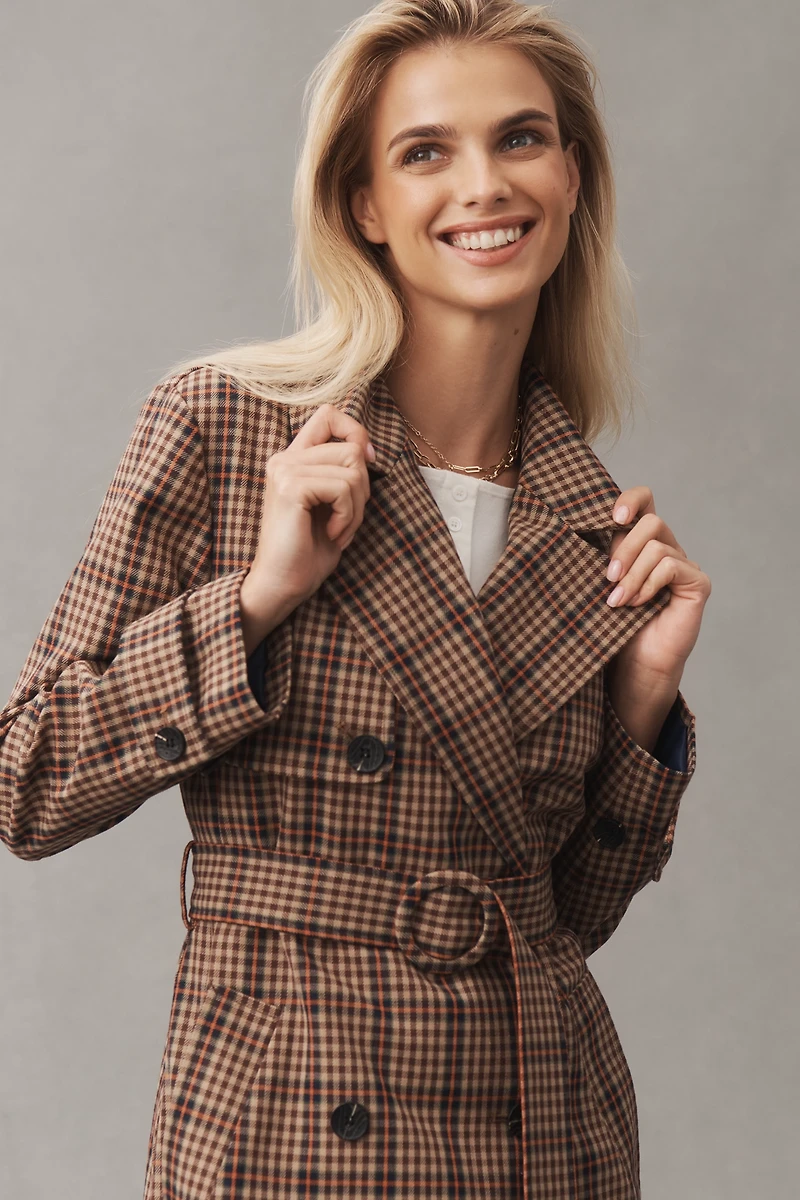 Avec Les Filles Belted Plaid Trench Coat